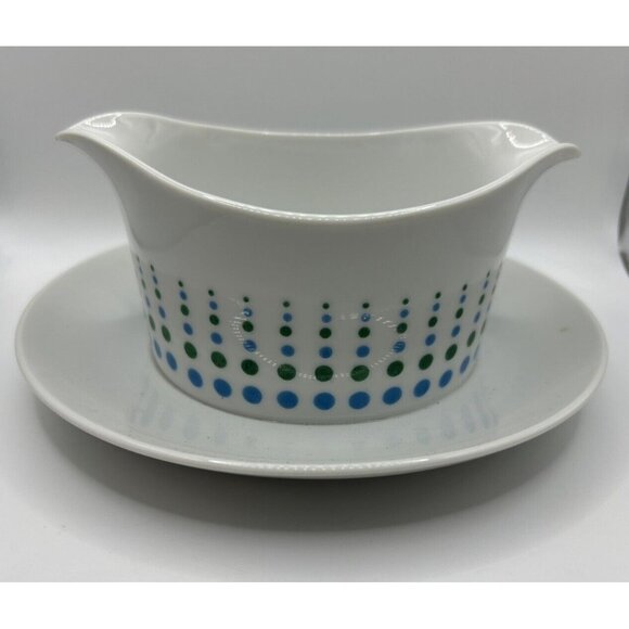 Vintage l 60s Harmony House Motif Dot Mid-Century Double Spout Saucer Gravy Boat - Picture 1 of 7